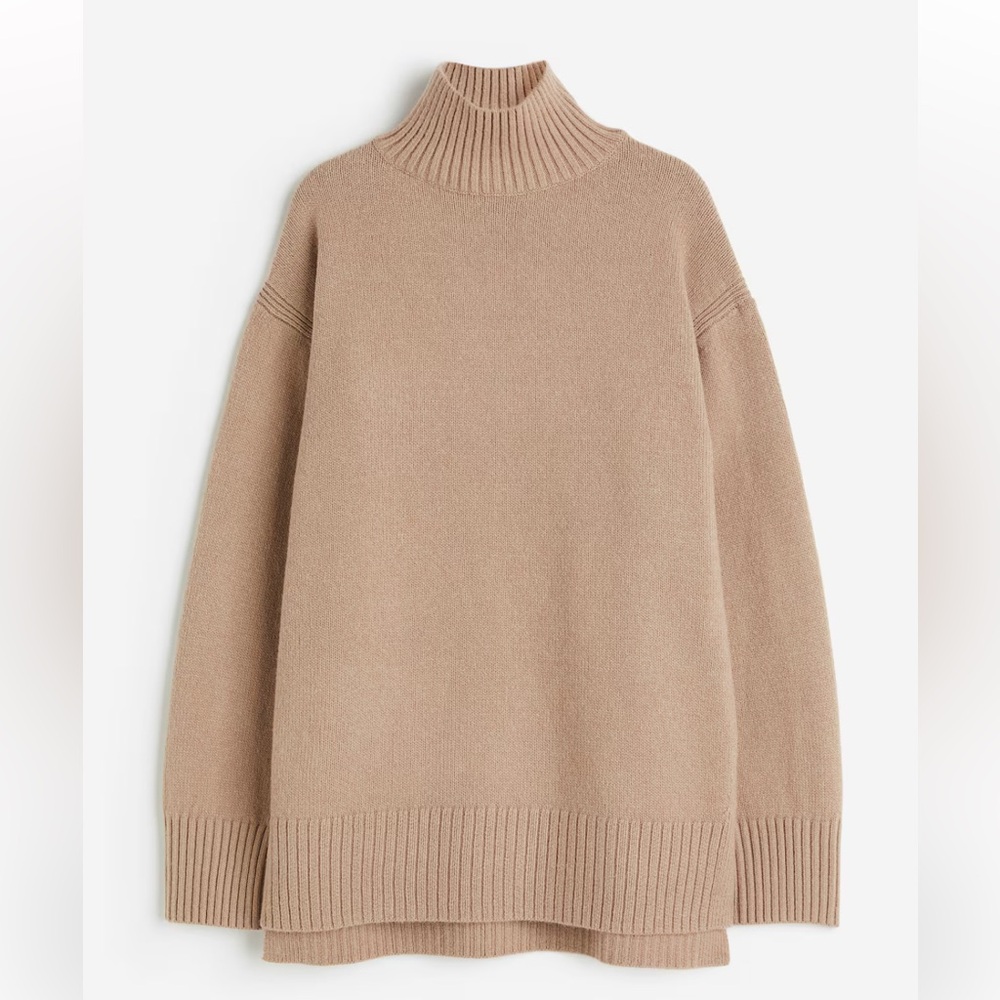 H & M Oversized Turtleneck Sweater Tan Camel M - Picture 1 of 6